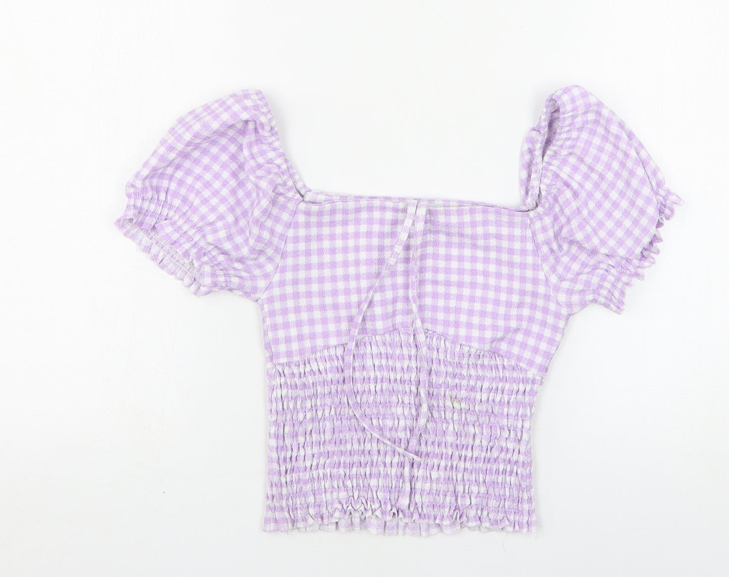 Primark Womens Pink Check Polyester Cropped Blouse Size 6 Square Neck