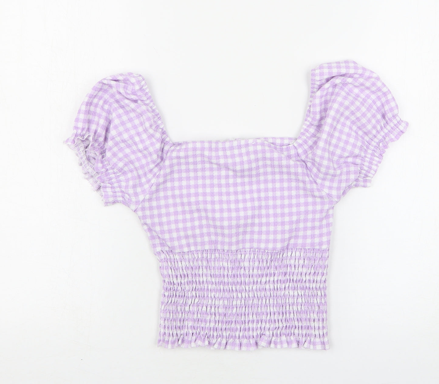 Primark Womens Pink Check Polyester Cropped Blouse Size 6 Square Neck