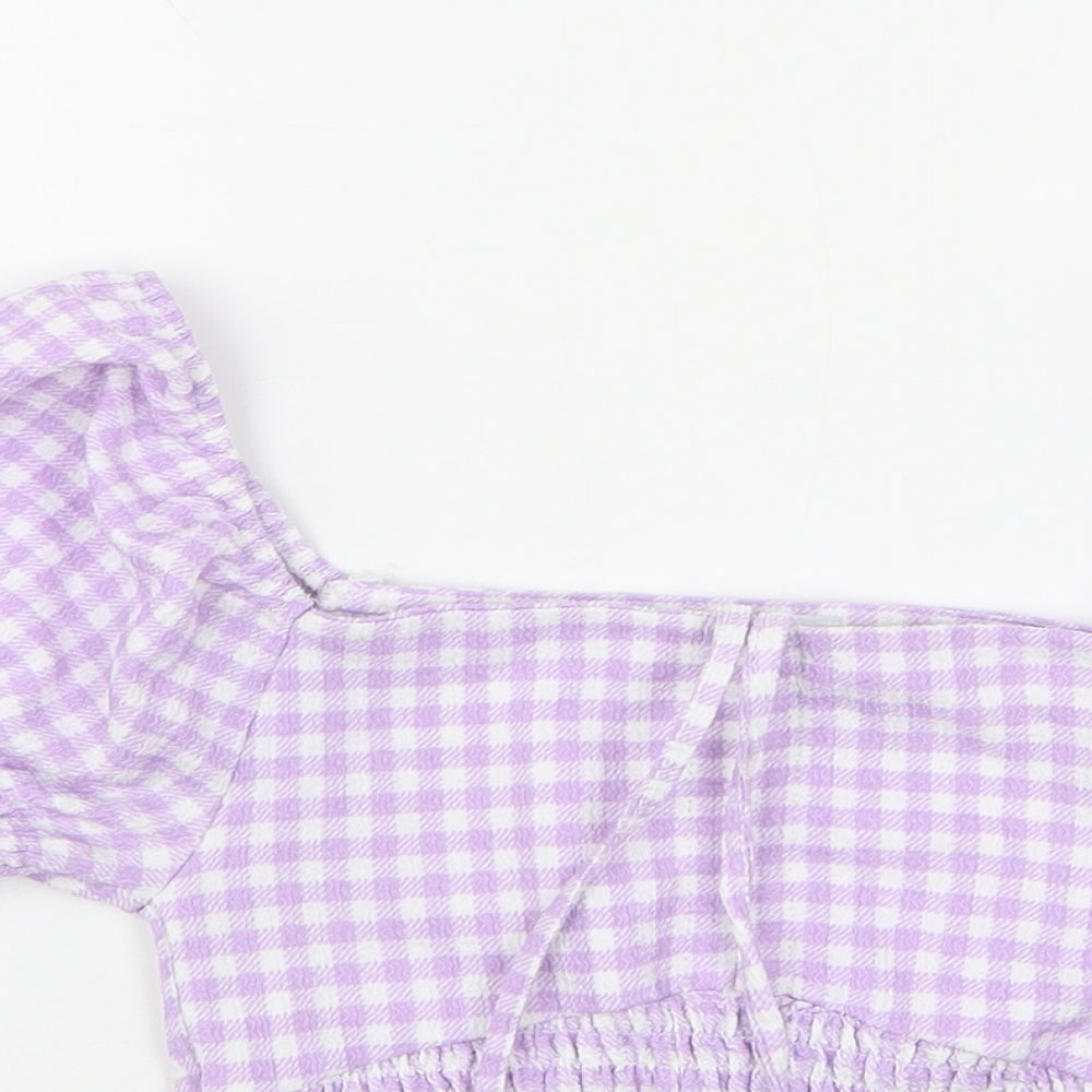 Primark Womens Pink Check Polyester Cropped Blouse Size 6 Square Neck