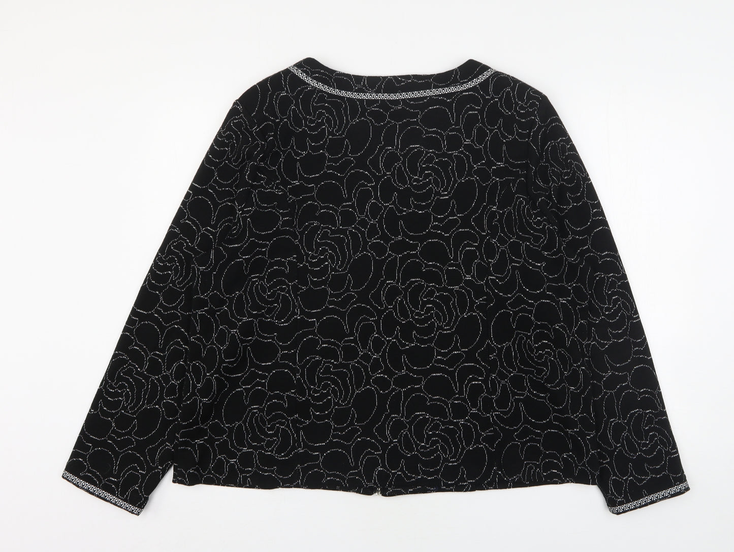 Klass Womens Black Round Neck Floral Acrylic Full Zip Jumper Size 18
