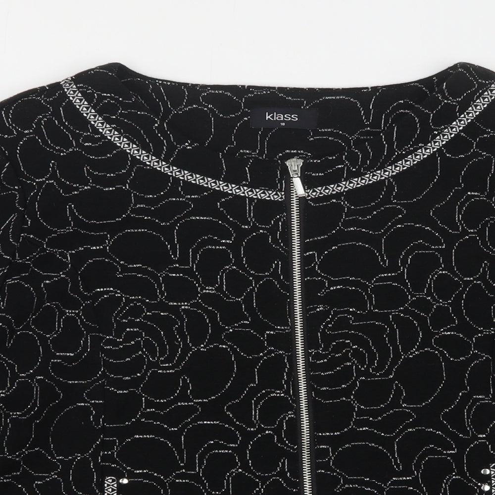 Klass Womens Black Round Neck Floral Acrylic Full Zip Jumper Size 18