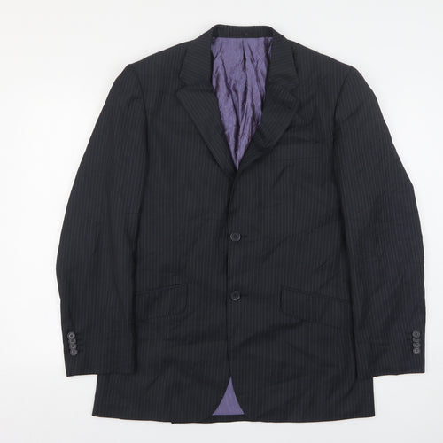 George Mens Black Striped Polyester Jacket Suit Jacket Size 38