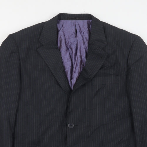 George Mens Black Striped Polyester Jacket Suit Jacket Size 38