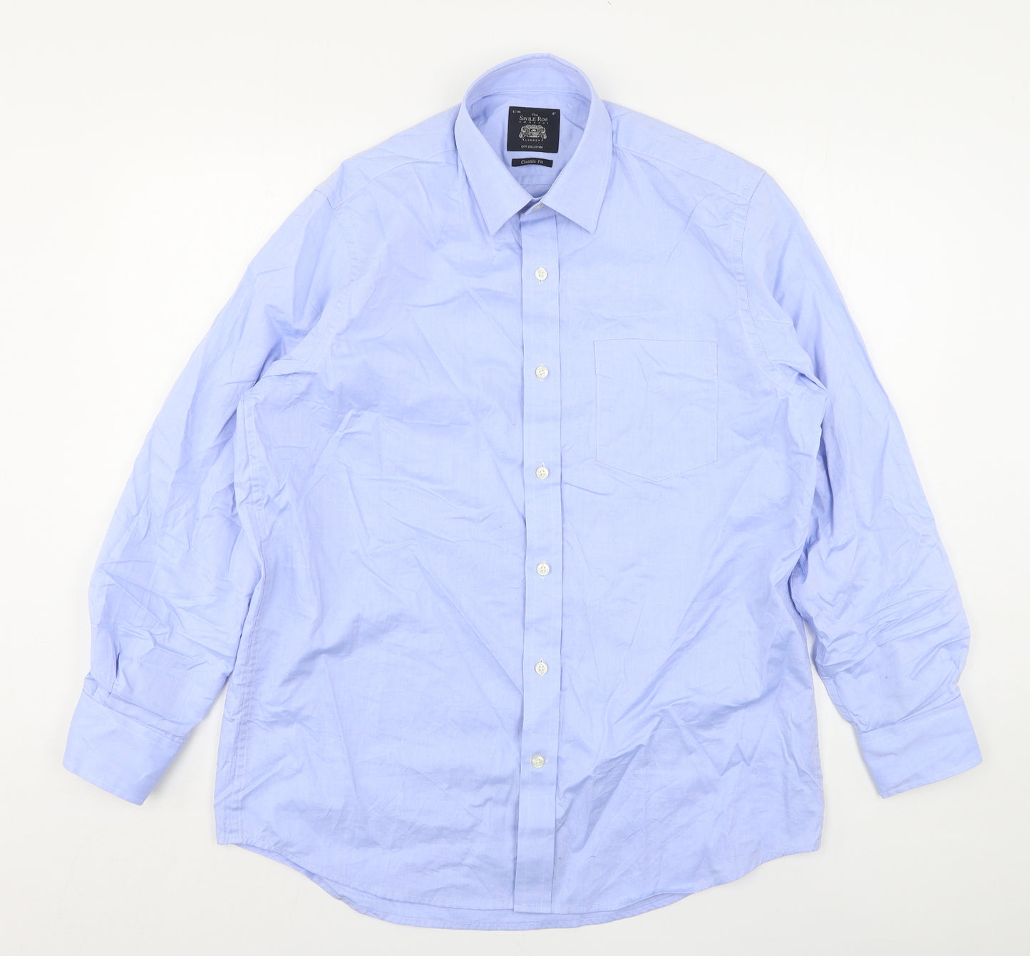 The Saville Row Company Mens Blue  Cotton  Button-Up Size 16 Collared