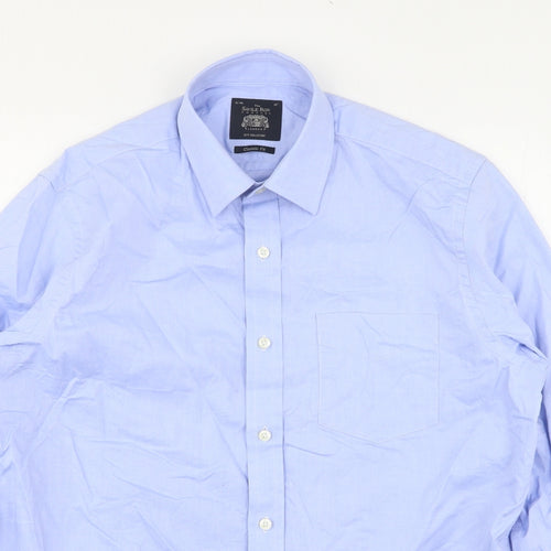 The Saville Row Company Mens Blue  Cotton  Button-Up Size 16 Collared