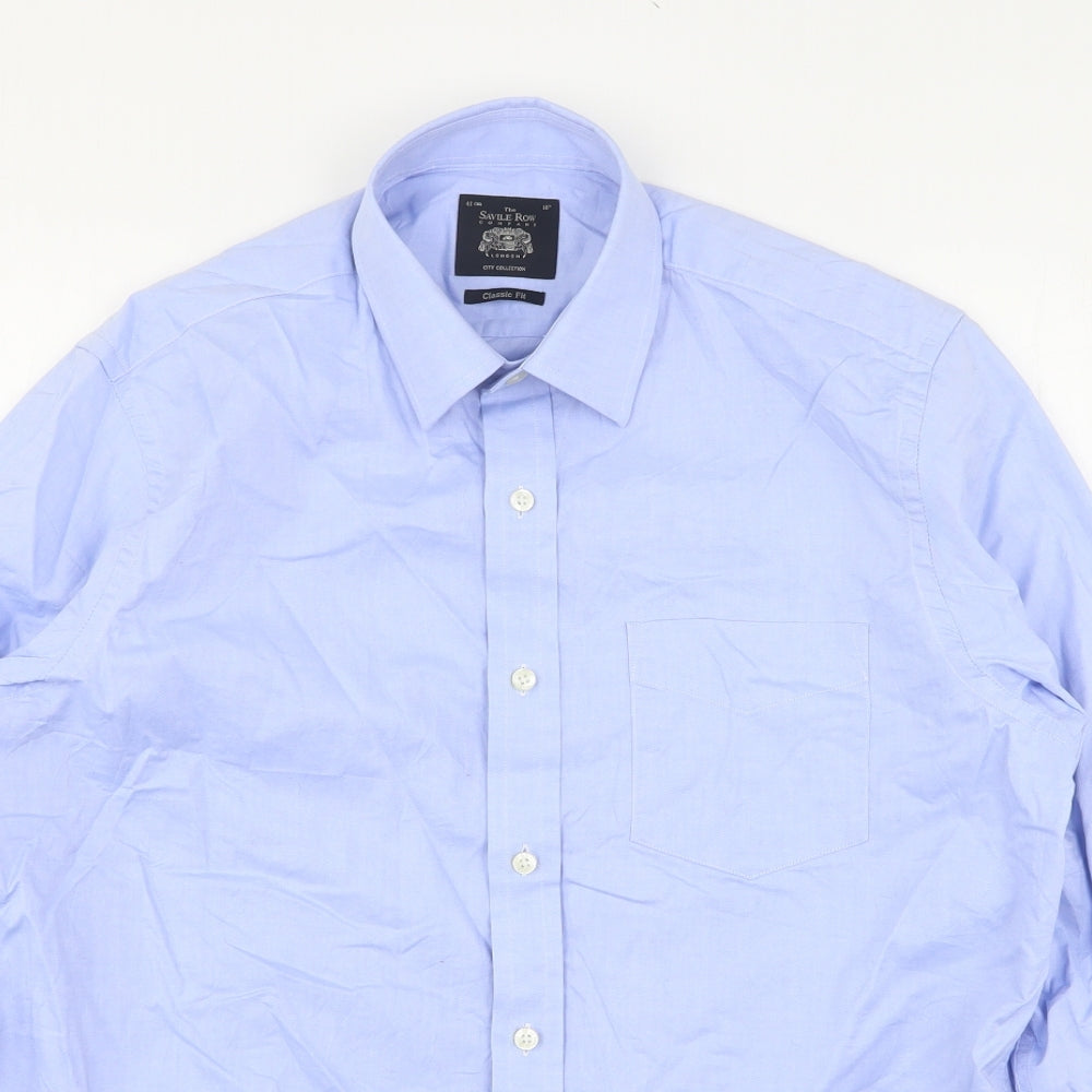 The Saville Row Company Mens Blue  Cotton  Button-Up Size 16 Collared