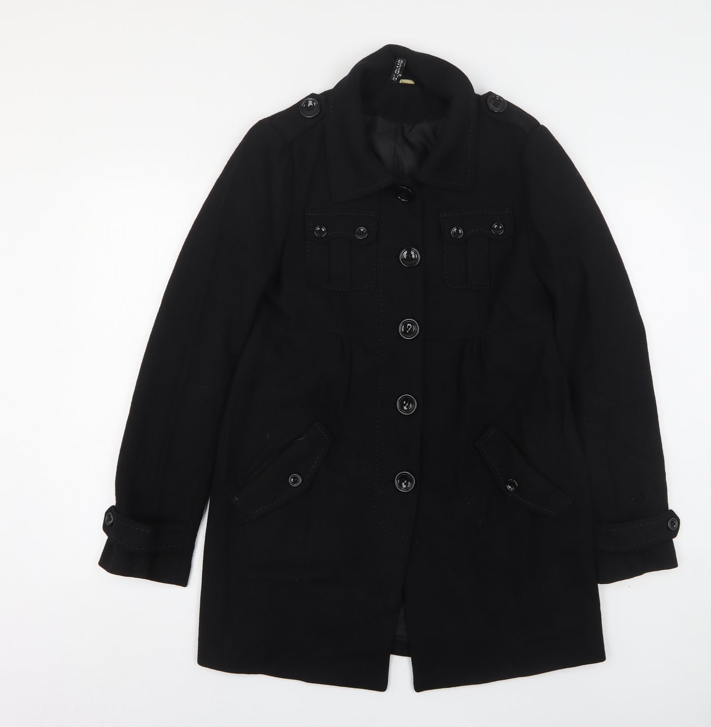 H&M Womens Black   Overcoat Coat Size 10  Button