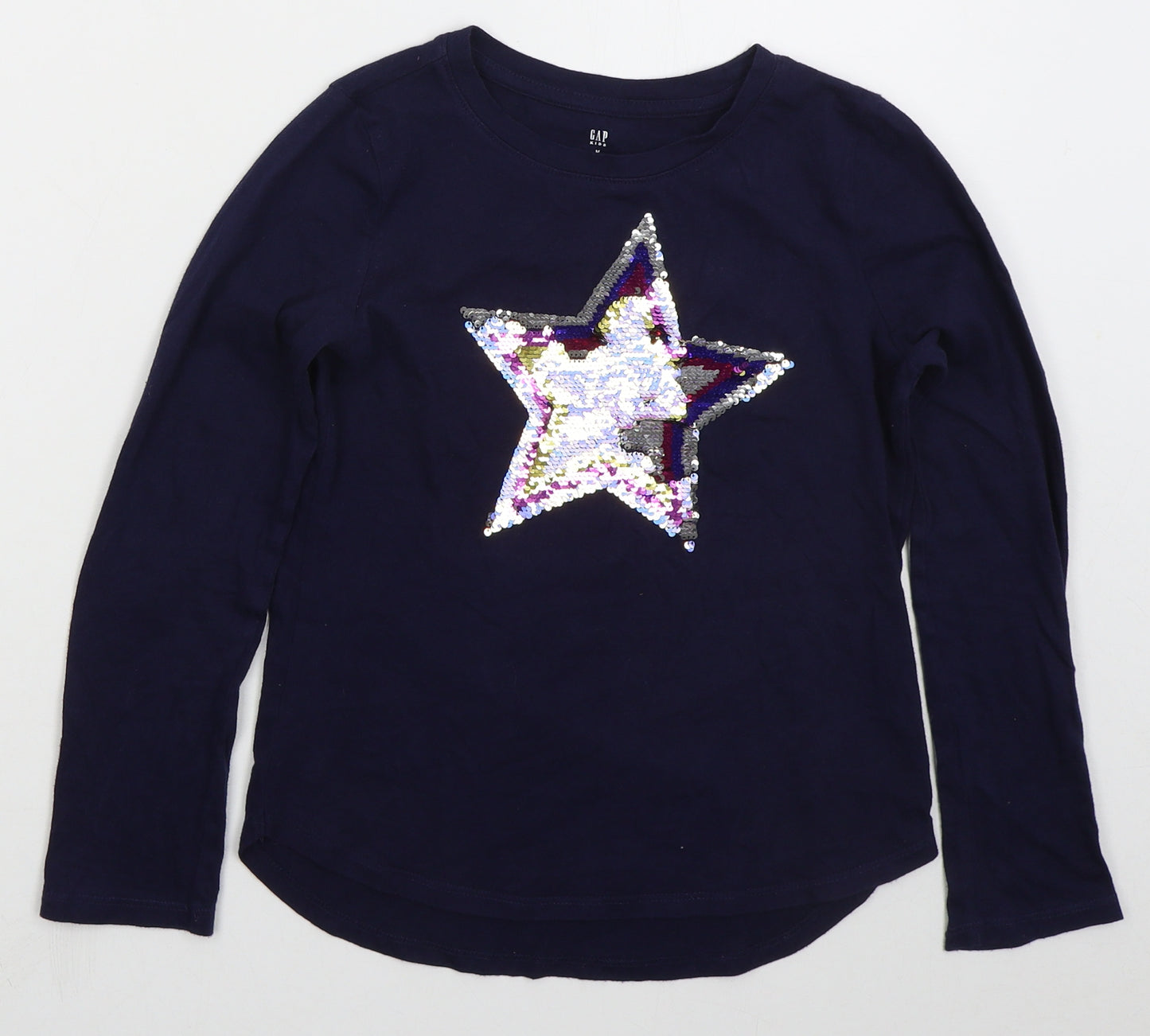Gap Girls Blue  Cotton Basic T-Shirt Size 8-9 Years Crew Neck Pullover - Star