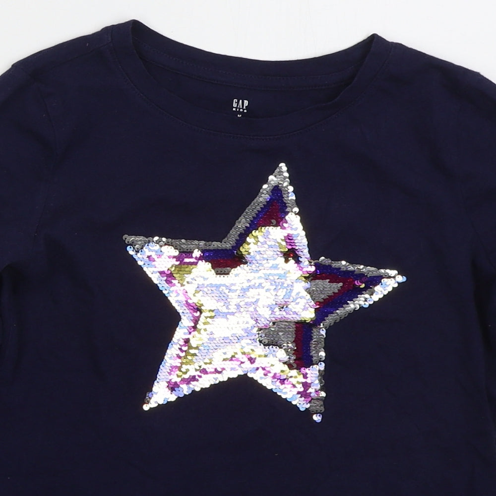 Gap Girls Blue  Cotton Basic T-Shirt Size 8-9 Years Crew Neck Pullover - Star