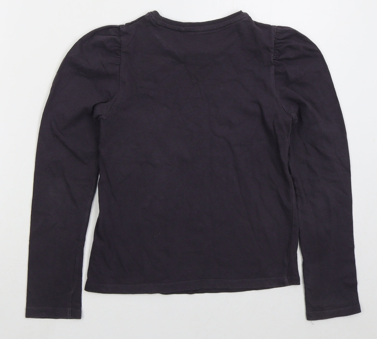 NEXT Girls Grey  Cotton Basic T-Shirt Size 9 Years Crew Neck Pullover - Unicorn