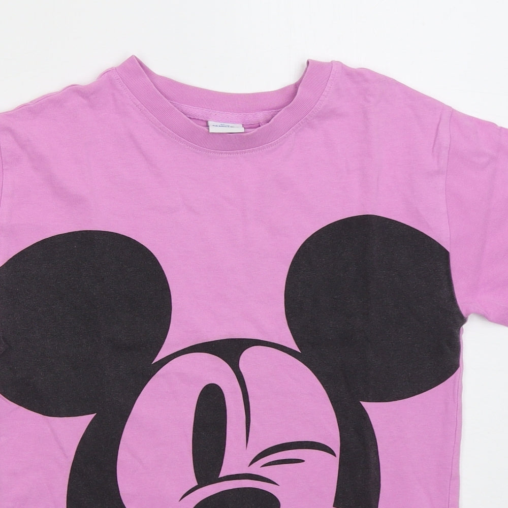 NEXT Boys Purple  Cotton Basic T-Shirt Size 8 Years Crew Neck Pullover - Mickey Mouse