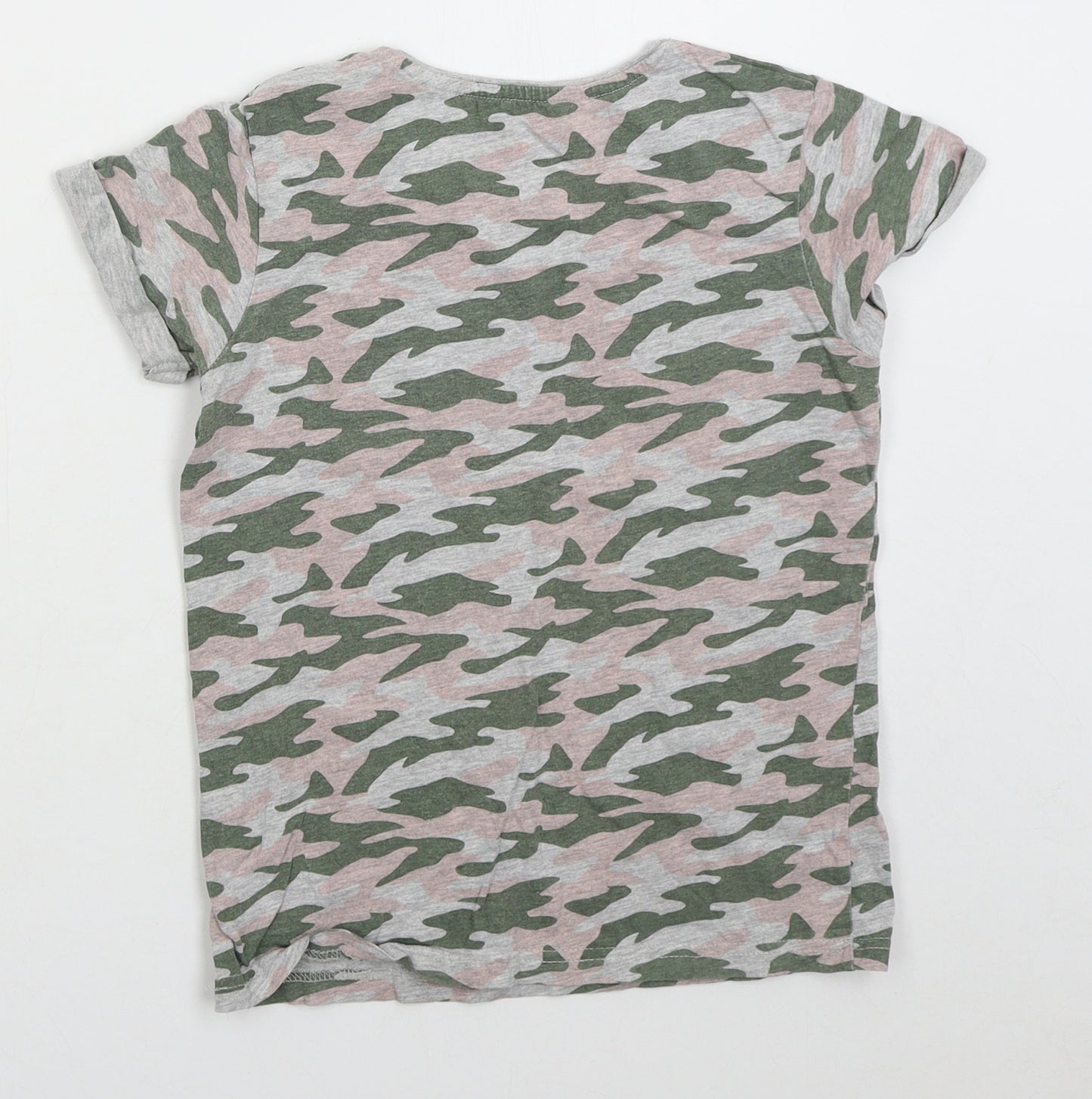 Primark Girls Green Camouflage Cotton Basic T-Shirt Size 9-10 Years Crew Neck Pullover - Be Kind