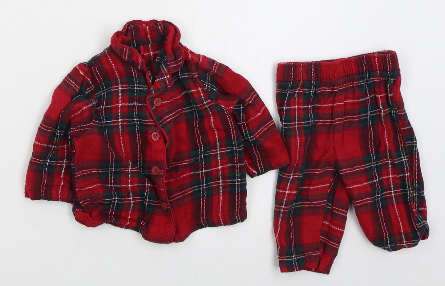George Baby Red Check Cotton Cami Pyjama Set Size 0-3 Months  Button