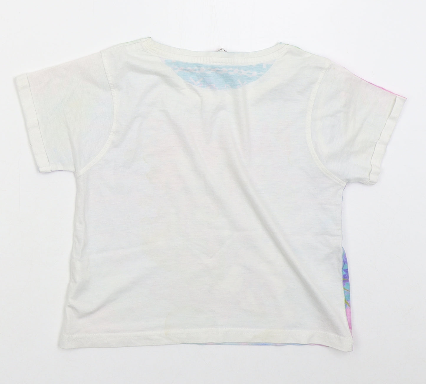 Young Dimension Girls Blue Geometric Cotton Basic T-Shirt Size 7-8 Years Crew Neck Pullover - Paradise