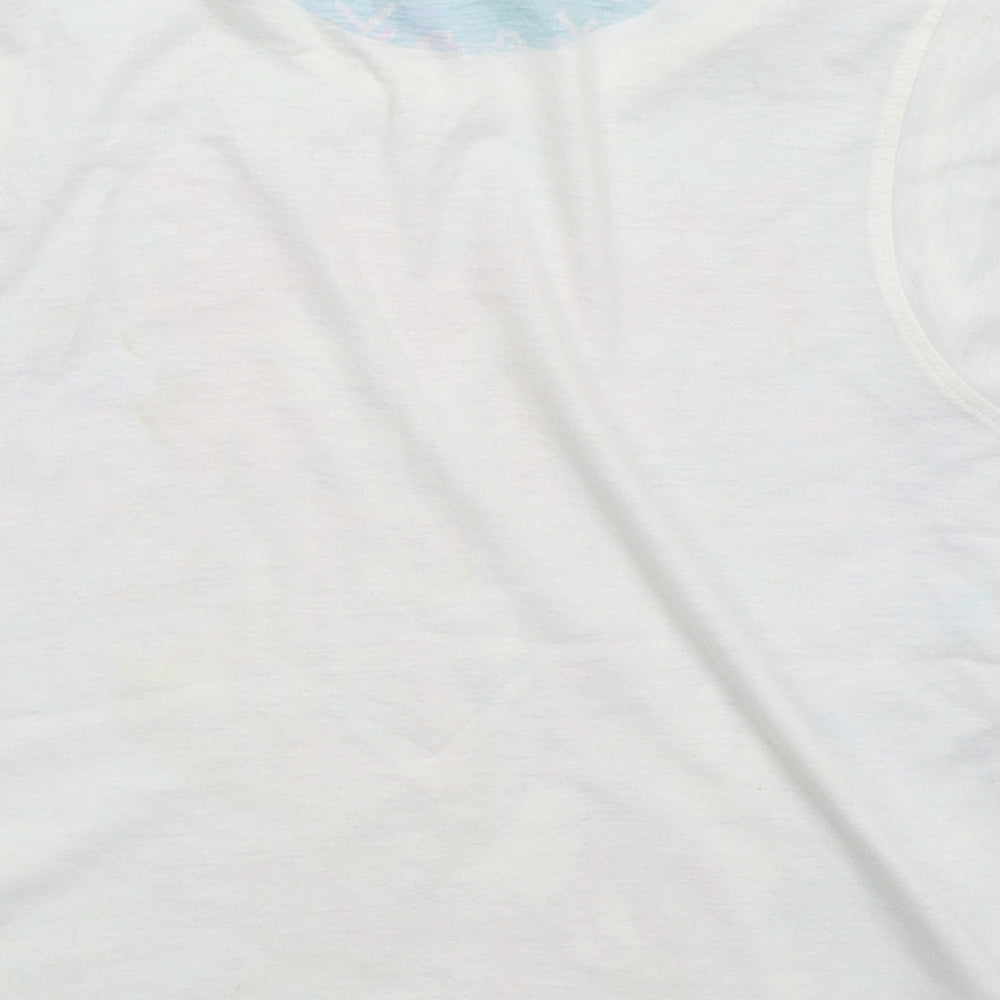 Young Dimension Girls Blue Geometric Cotton Basic T-Shirt Size 7-8 Years Crew Neck Pullover - Paradise