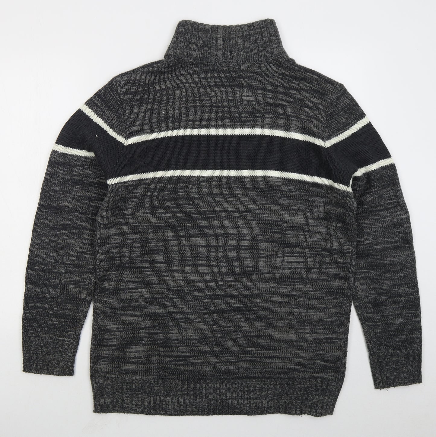 Lee Cooper Mens Grey High Neck Striped Acrylic Pullover Jumper Size L