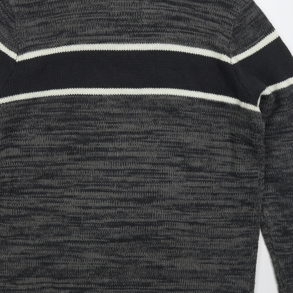 Lee Cooper Mens Grey High Neck Striped Acrylic Pullover Jumper Size L