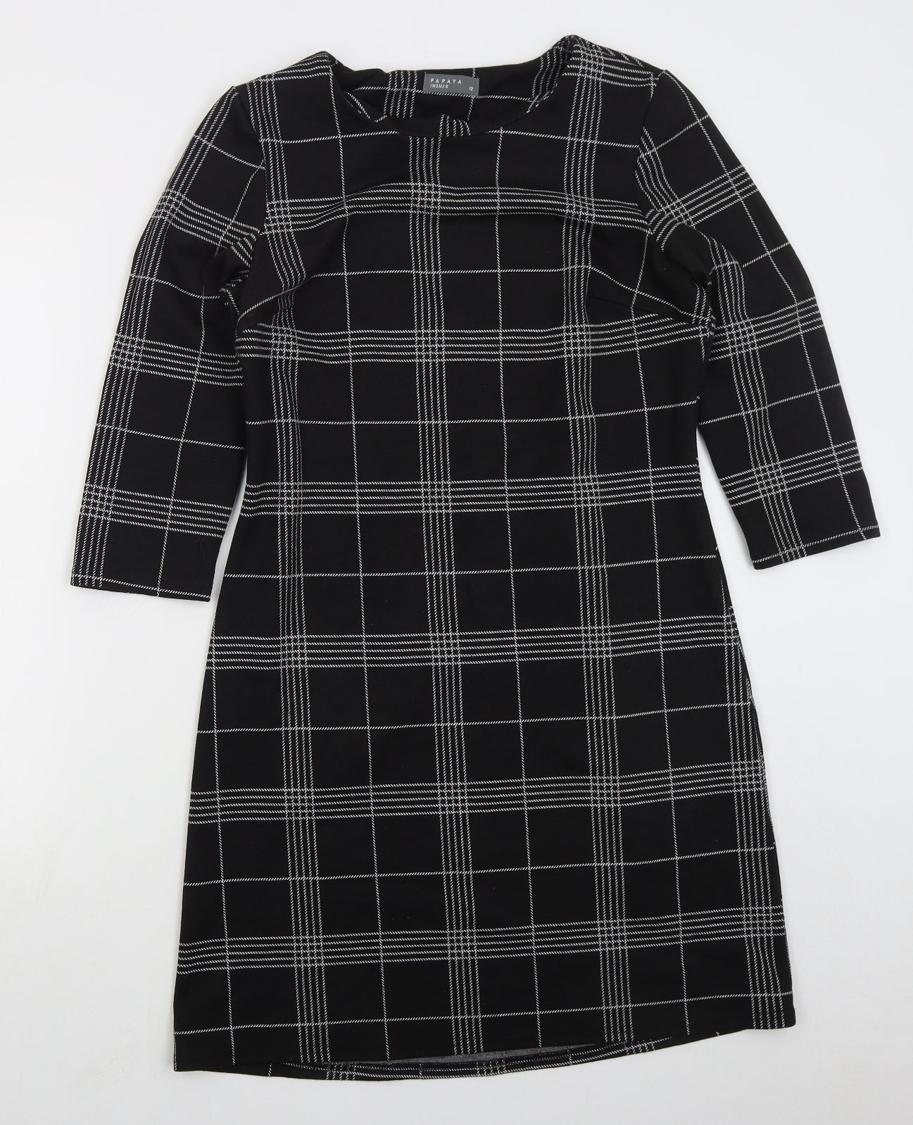 Papaya Womens Black Check Polyester A-Line  Size 12  Round Neck Pullover