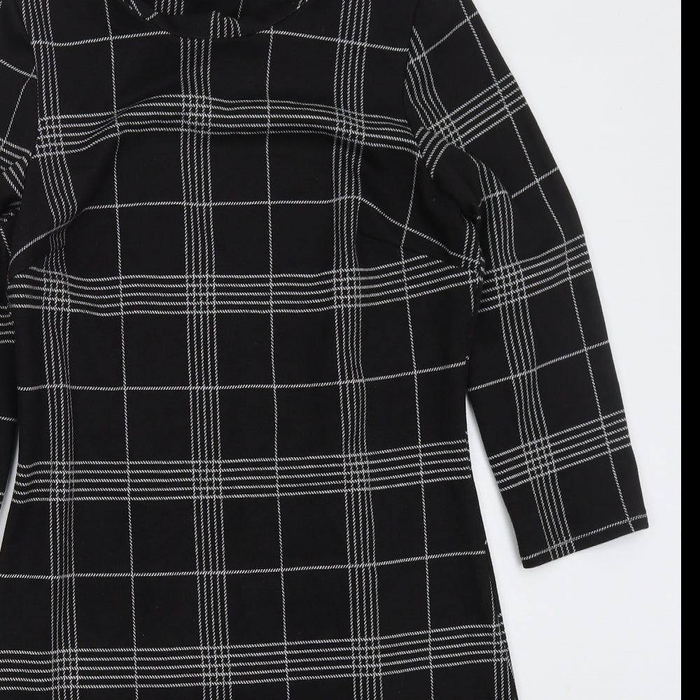 Papaya Womens Black Check Polyester A-Line  Size 12  Round Neck Pullover