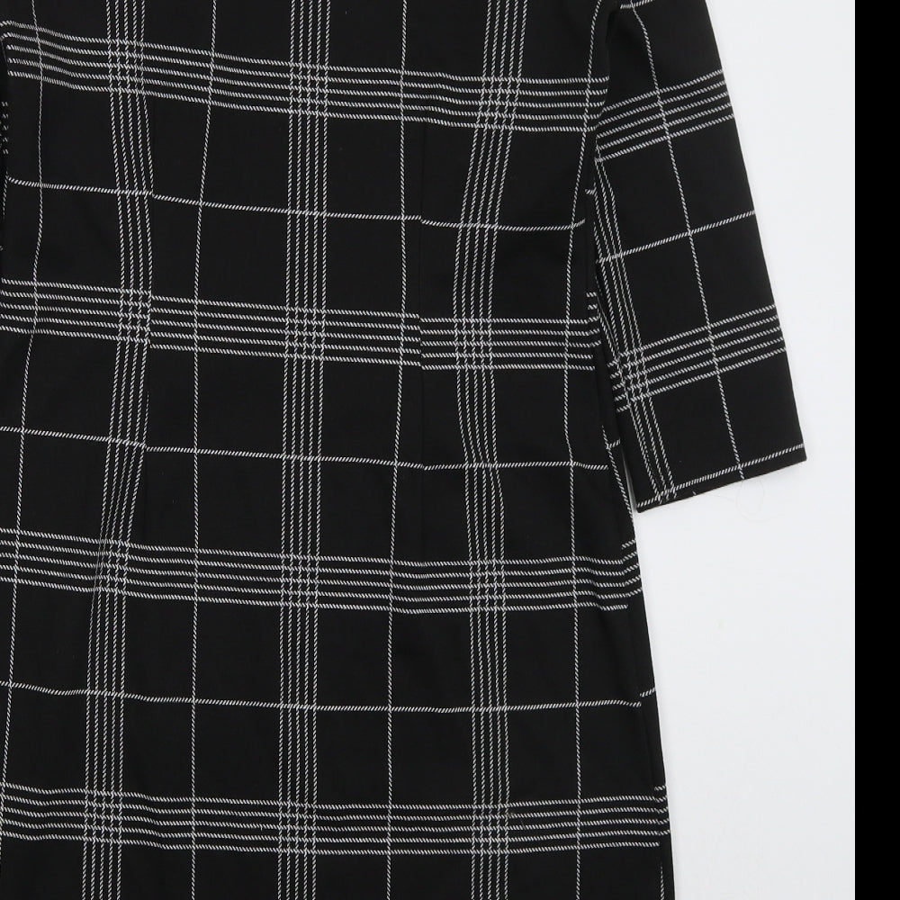 Papaya Womens Black Check Polyester A-Line  Size 12  Round Neck Pullover