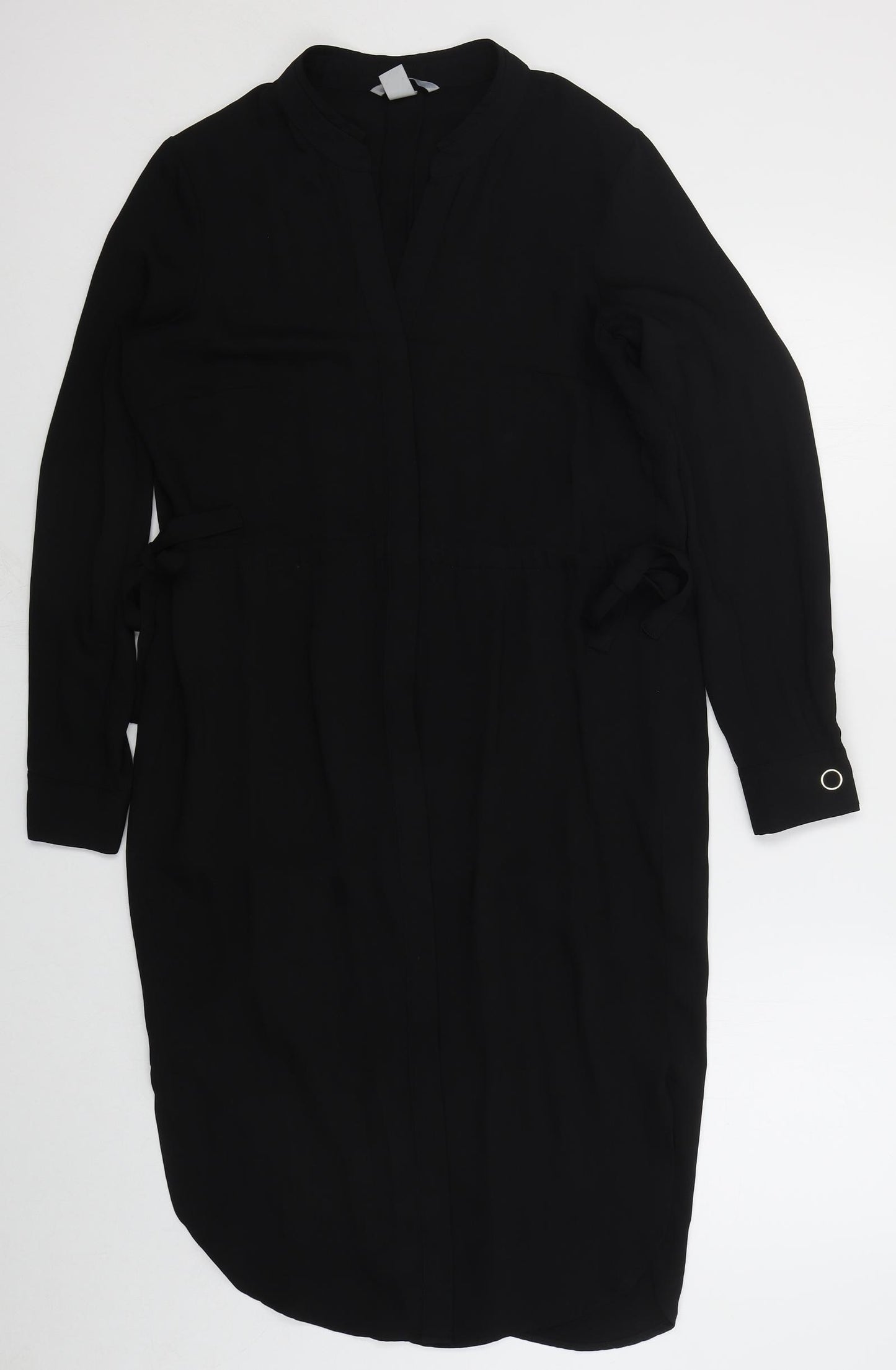 H&M Womens Black  Polyester Shirt Dress  Size 8  Round Neck Button