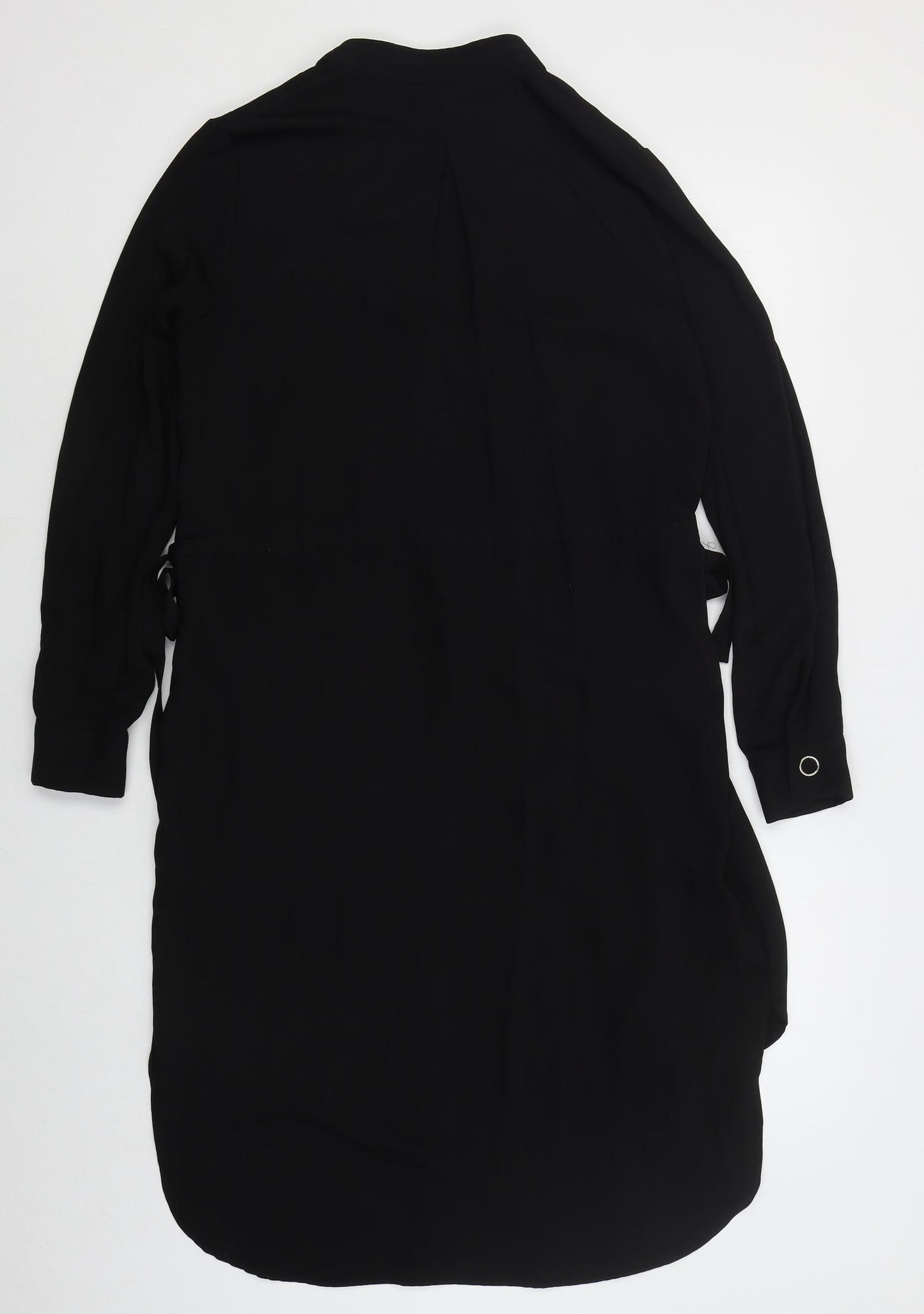 H&M Womens Black  Polyester Shirt Dress  Size 8  Round Neck Button