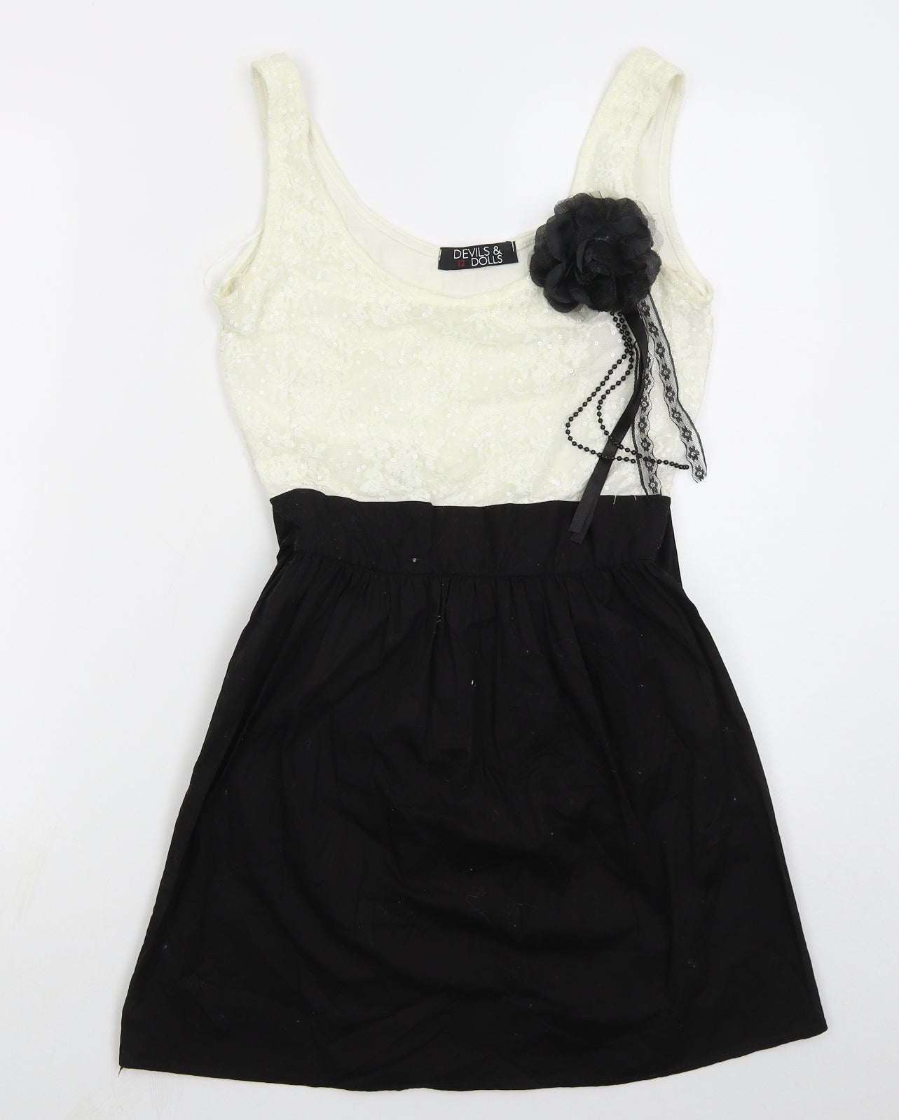 Devils & Dolls Womens Black  Nylon Skater Dress  Size 12  Scoop Neck Pullover
