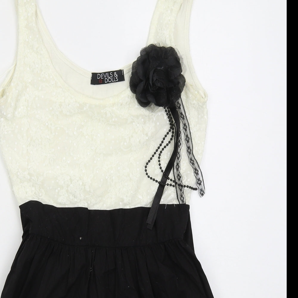 Devils & Dolls Womens Black  Nylon Skater Dress  Size 12  Scoop Neck Pullover