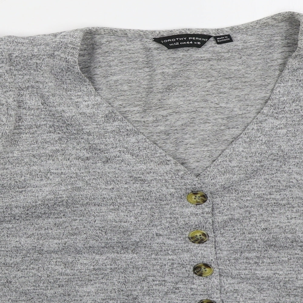 Dorothy Perkins Womens Grey V-Neck  Polyester Cardigan Jumper Size 16