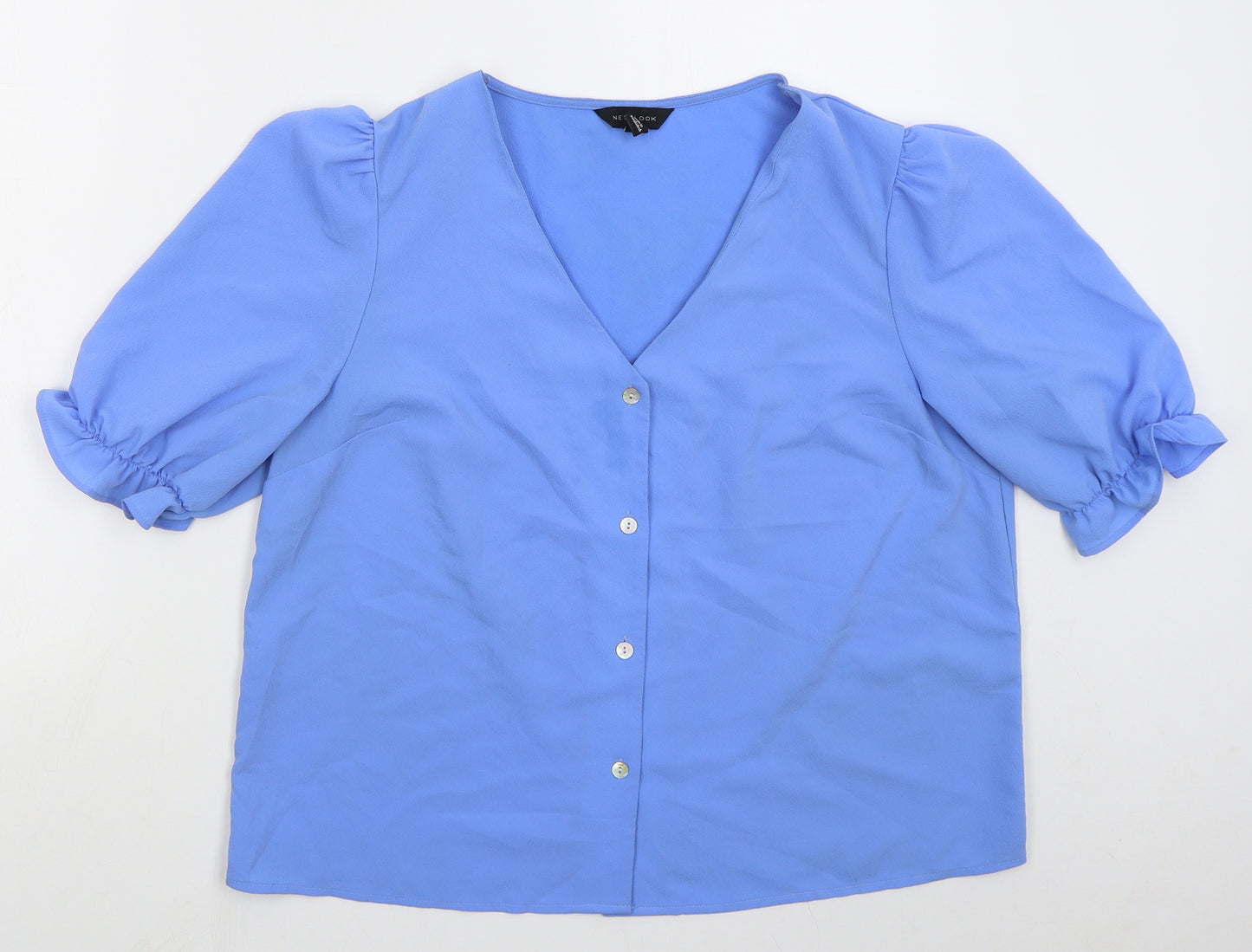 New Look Womens Blue  Polyester Basic Button-Up Size 16 V-Neck