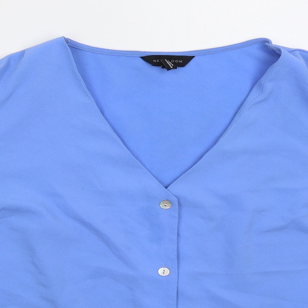New Look Womens Blue  Polyester Basic Button-Up Size 16 V-Neck