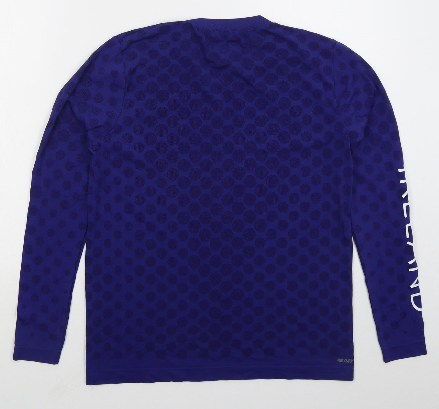 New Balance Womens Blue Polka Dot Nylon Basic T-Shirt Size L Crew Neck Pullover
