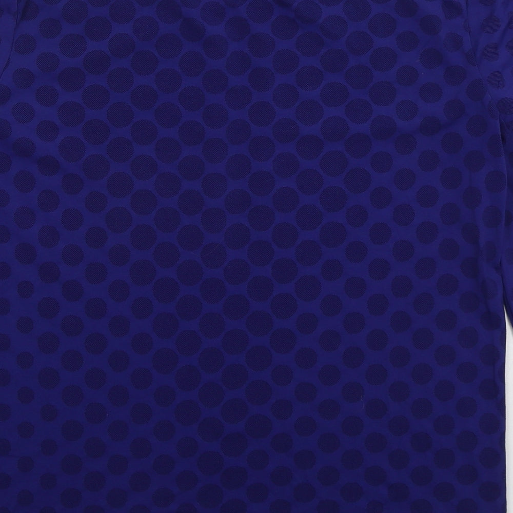 New Balance Womens Blue Polka Dot Nylon Basic T-Shirt Size L Crew Neck Pullover