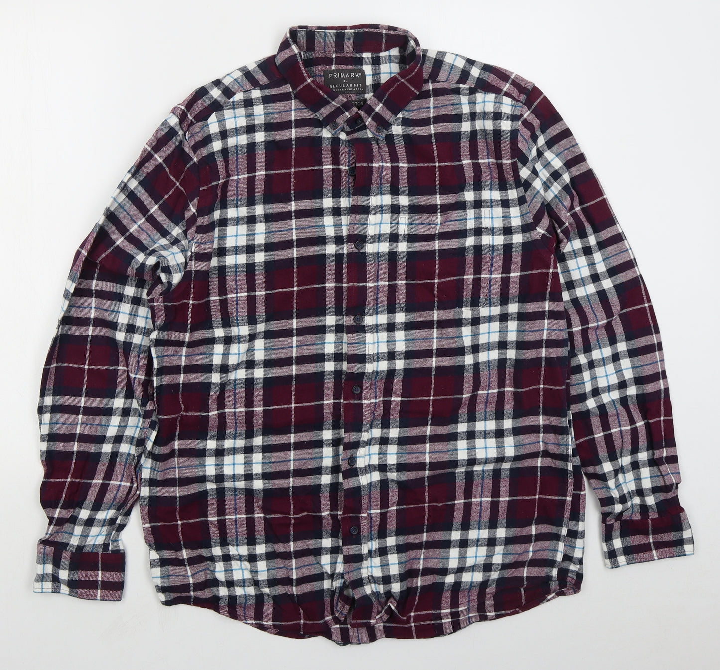 Primark Mens Purple Check Cotton  Button-Up Size XL Collared Button