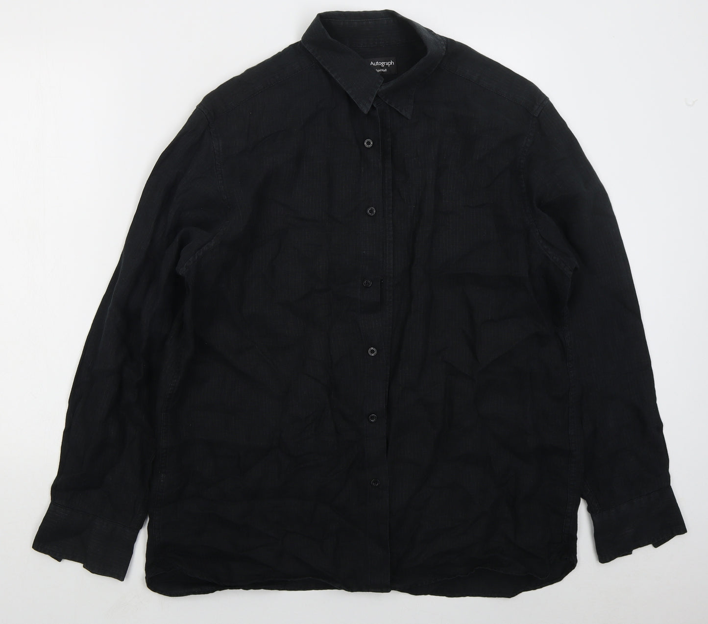 Marks and Spencer Mens Black Striped Linen  Button-Up Size XL Collared Button