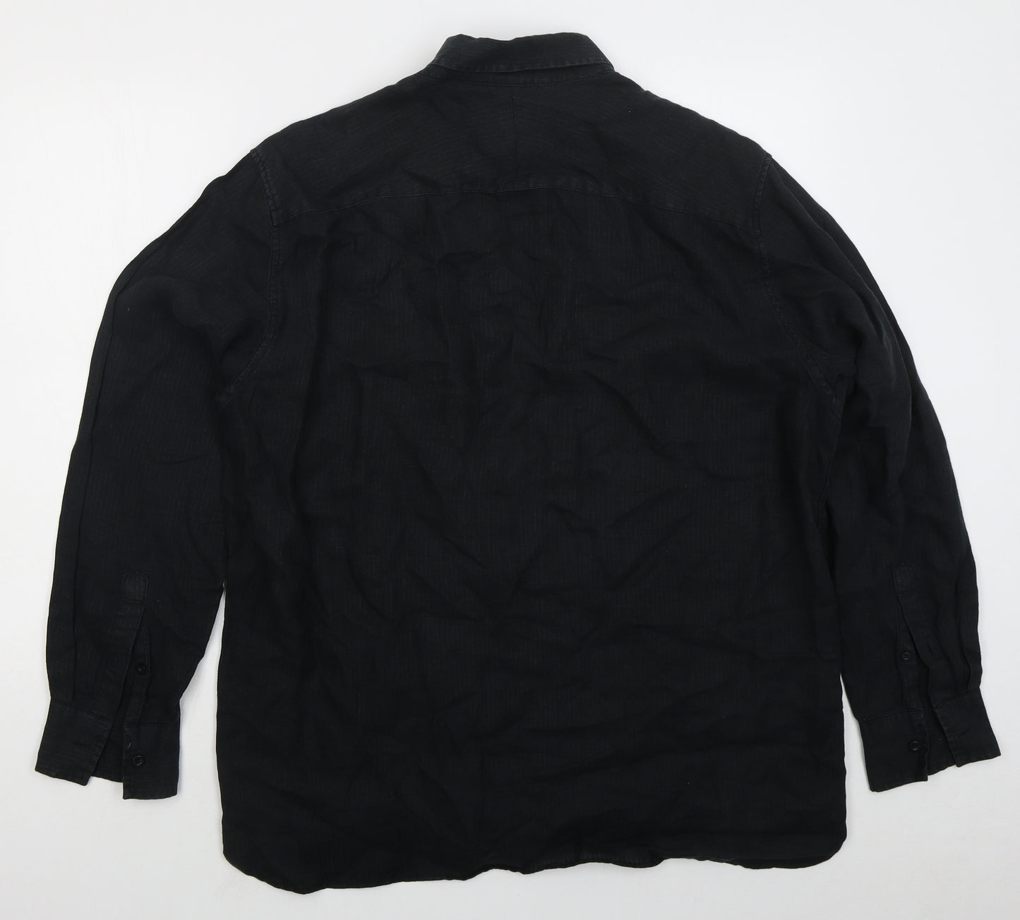 Marks and Spencer Mens Black Striped Linen  Button-Up Size XL Collared Button