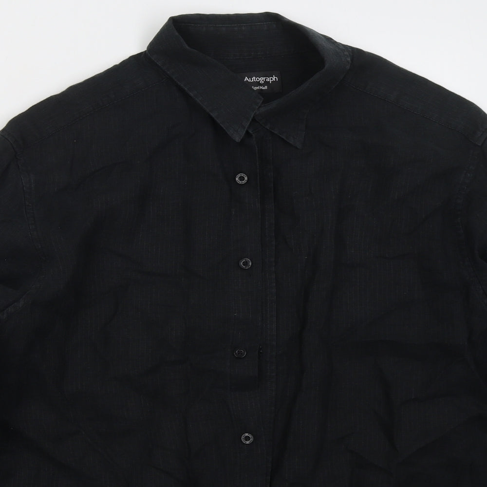 Marks and Spencer Mens Black Striped Linen  Button-Up Size XL Collared Button