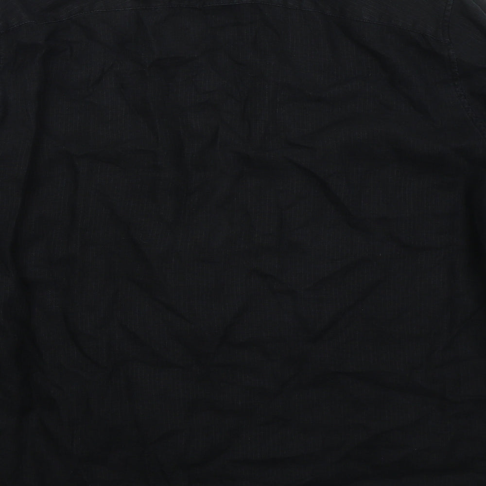 Marks and Spencer Mens Black Striped Linen  Button-Up Size XL Collared Button