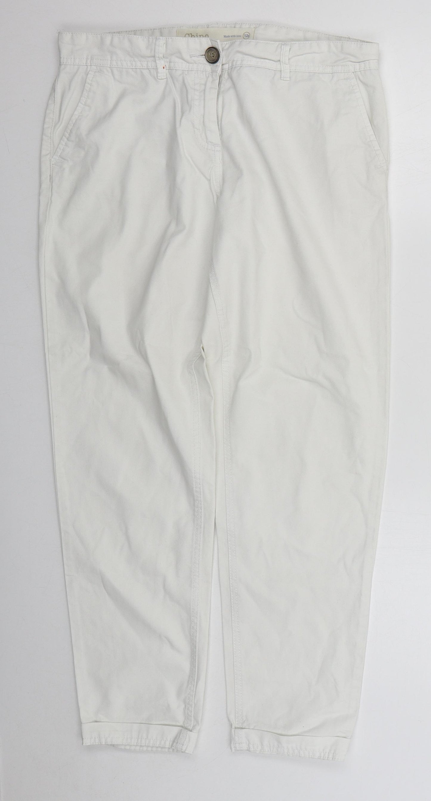 NEXT Womens White  Cotton Chino Trousers Size 12 L28 in Regular Button