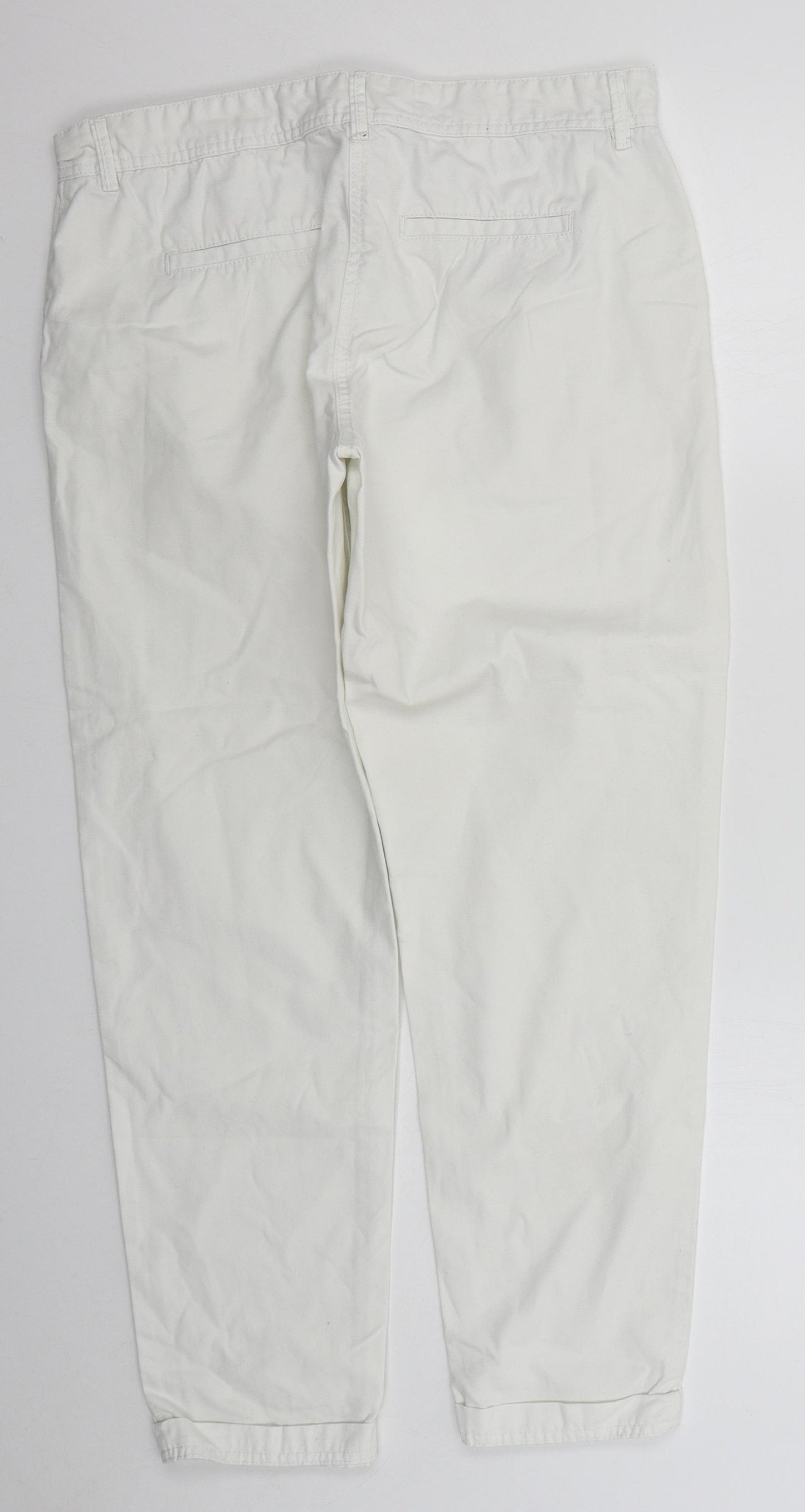 NEXT Womens White  Cotton Chino Trousers Size 12 L28 in Regular Button
