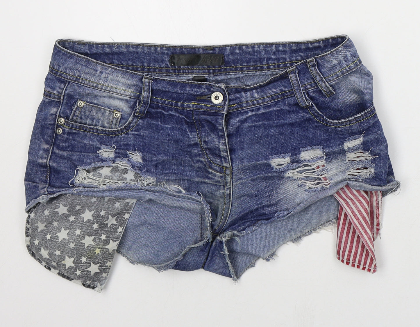 Red Chilli Womens Blue  Cotton Hot Pants Shorts Size 10  Regular Button