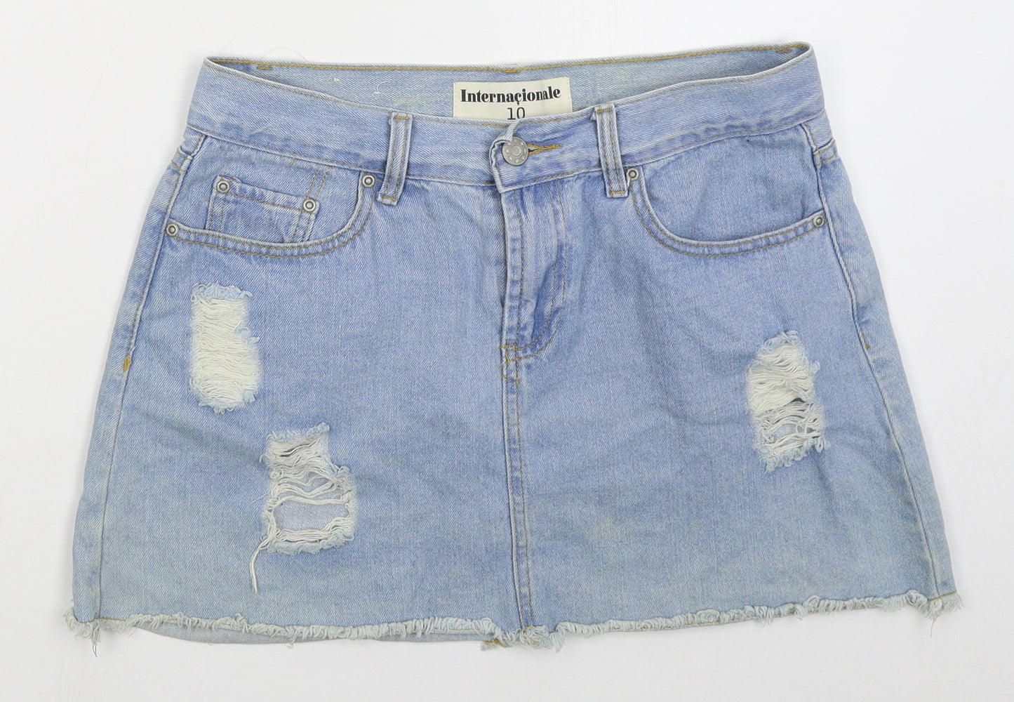 Internacionale Womens Blue  Cotton Mini Skirt Size 10   Button