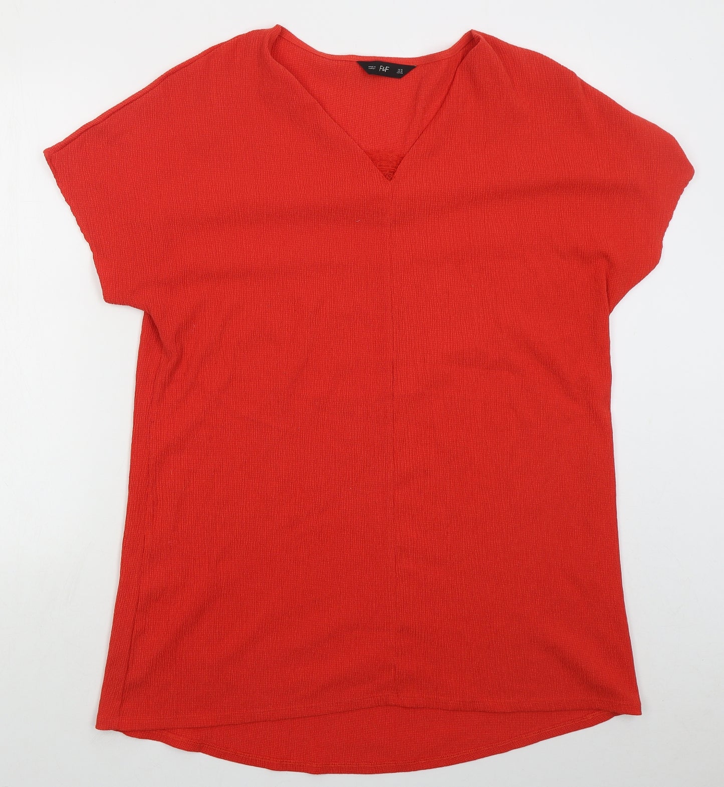 F&F Womens Red  Polyester Basic T-Shirt Size 16 V-Neck