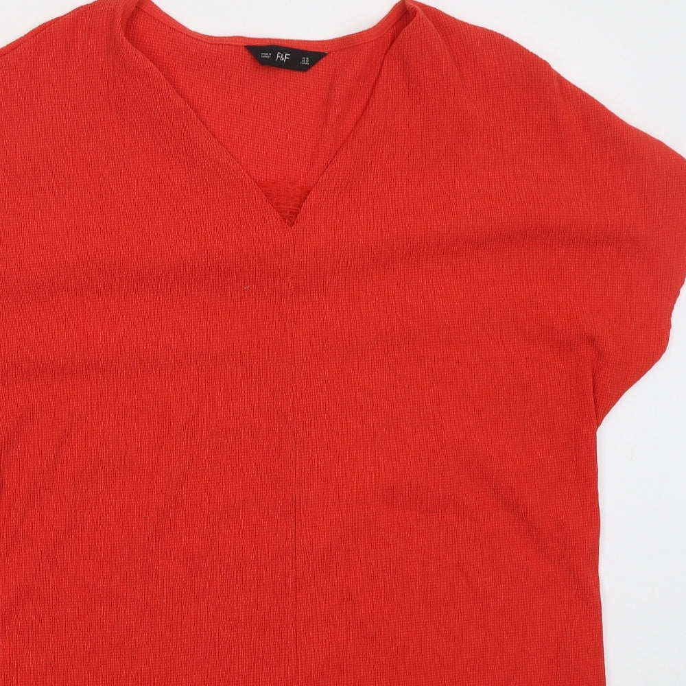 F&F Womens Red  Polyester Basic T-Shirt Size 16 V-Neck