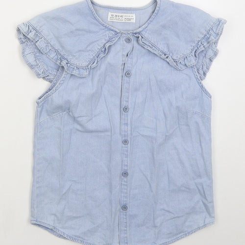 Denim Co Womens Blue  Cotton Basic Button-Up Size 10 Crew Neck