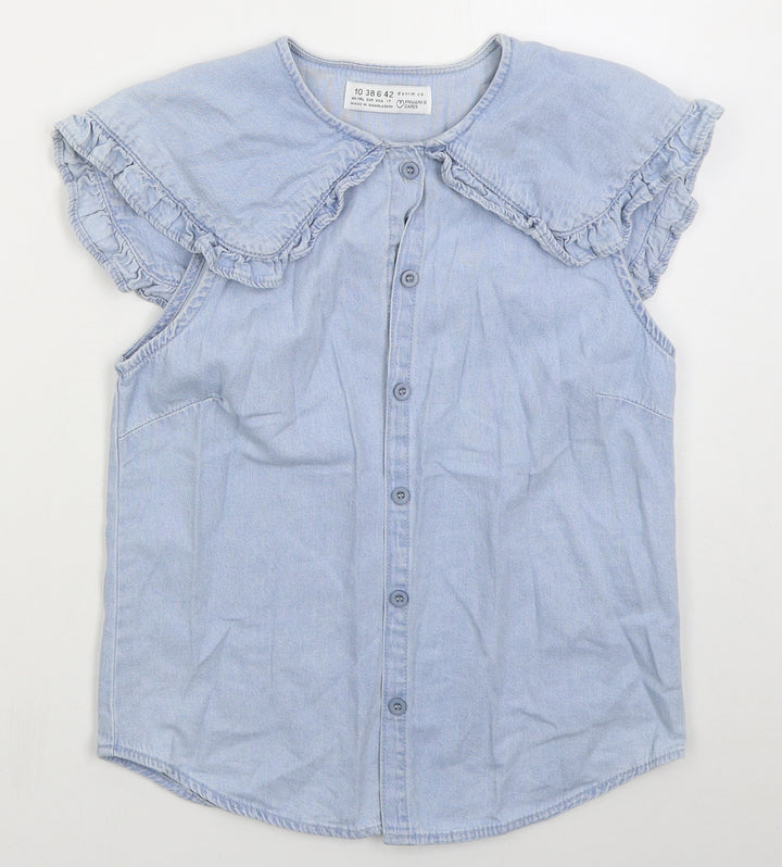 Denim Co Womens Blue  Cotton Basic Button-Up Size 10 Crew Neck