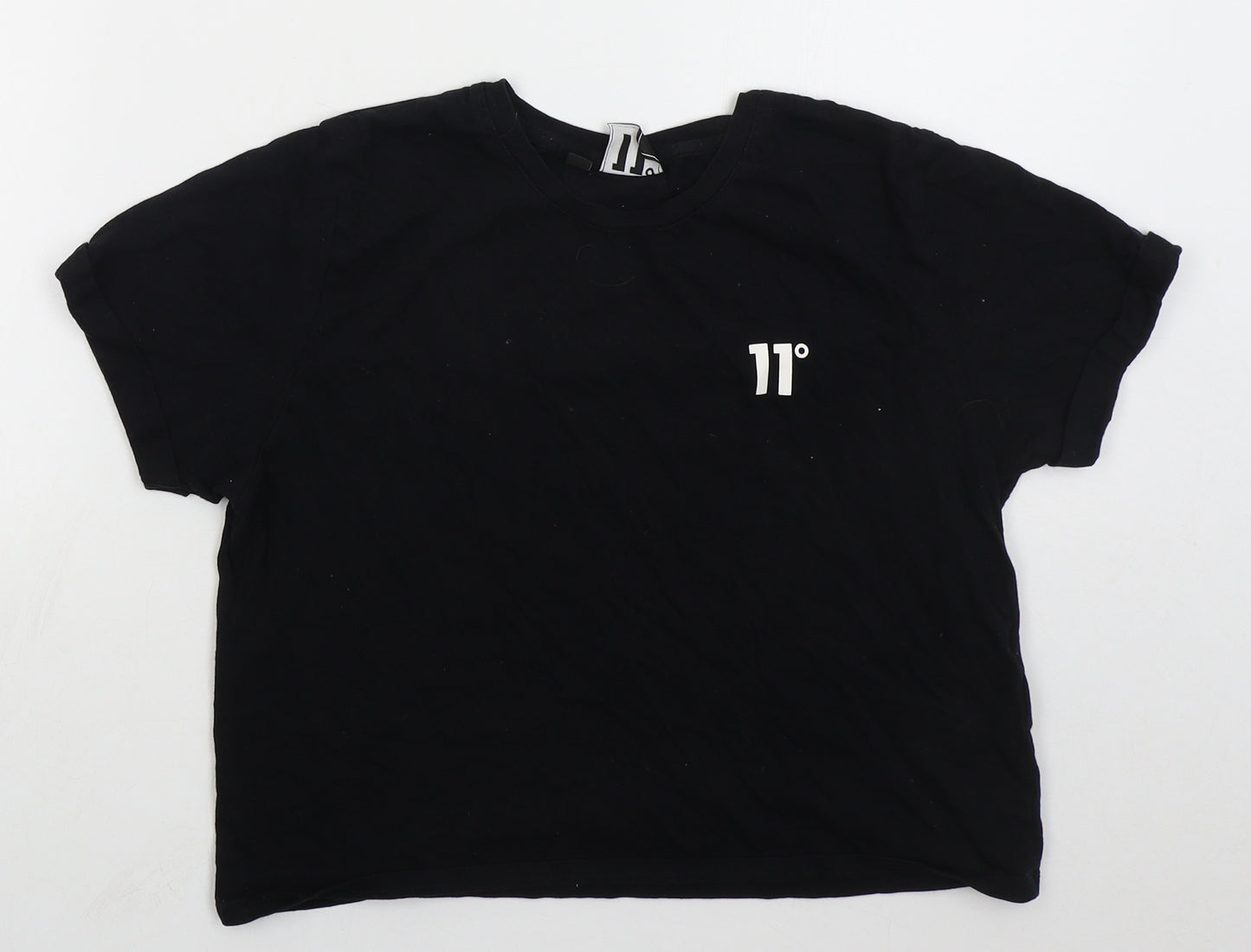 11 degrees Womens Black  Cotton Cropped T-Shirt Size 12 Collared