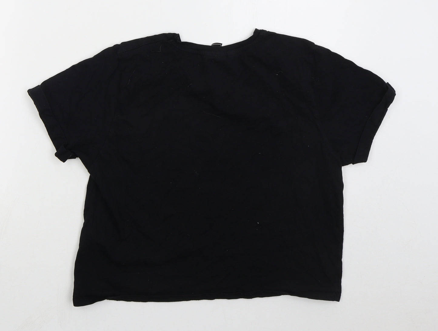 11 degrees Womens Black  Cotton Cropped T-Shirt Size 12 Collared