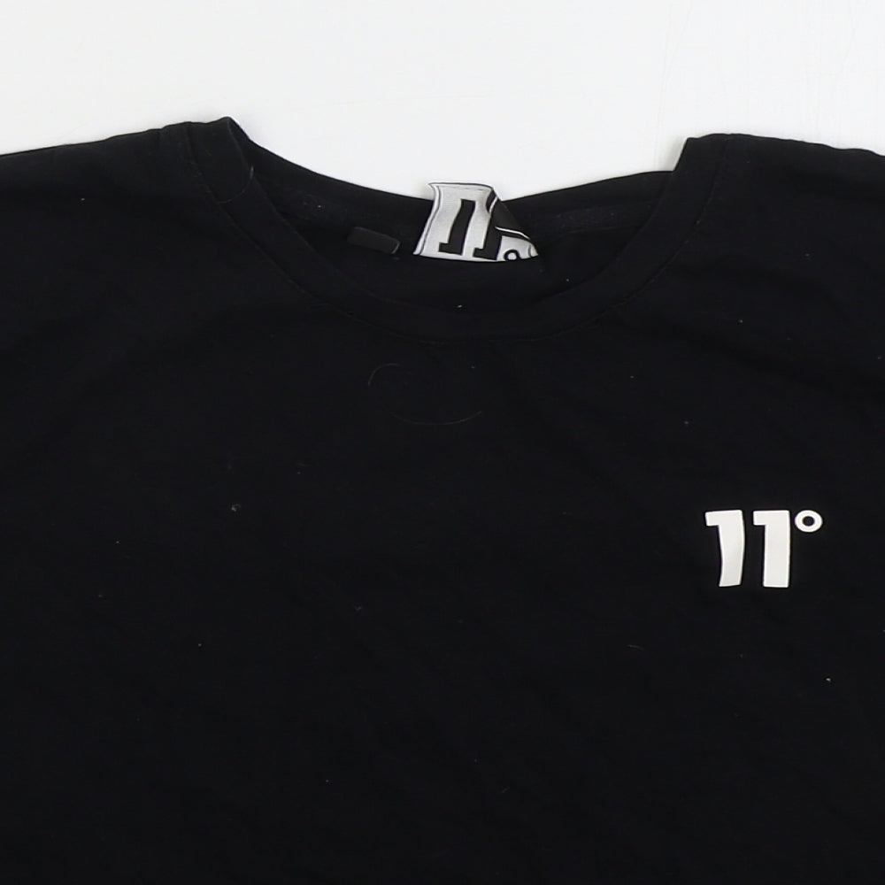 11 degrees Womens Black  Cotton Cropped T-Shirt Size 12 Collared