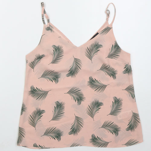 Primark Womens Pink Floral Polyester Basic Tank Size 8 V-Neck - Leaf Prints